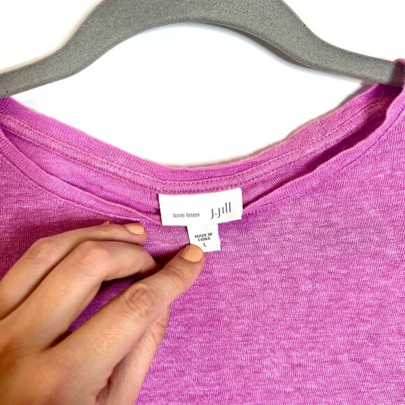 J. Jill Love Linen Lilac Purple 100% Linen Crew Neck T-Shirt Boxy Size Large - Picture 2 of 4